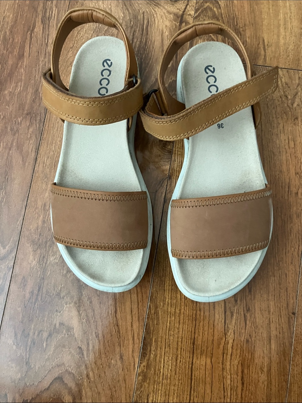 Ecco Tan Leather Ankle-Strap Sandals 36